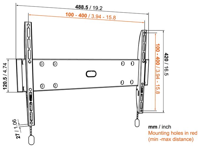 Wand Halterung bis 139,7 cm (55") 30 kg Base 05M 