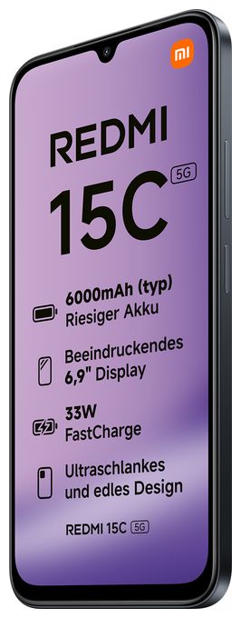 128 GB 5G Smartphone 17,5 cm (6.9 Zoll) 2,4 GHz 50 MP Dual Kamera WiFi 5 (Midnight Black) Redmi 15C 