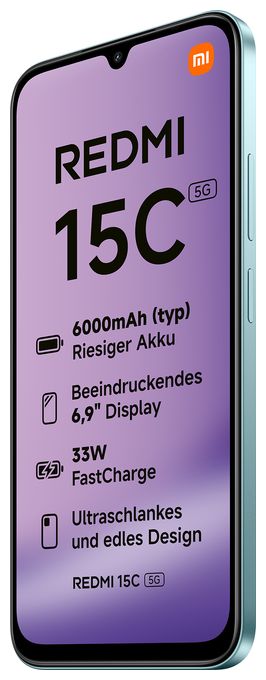 128 GB 5G Smartphone 17,5 cm (6.9 Zoll) 2,4 GHz 50 MP Dual Kamera WiFi 5 (Mint Green) Redmi 15C 