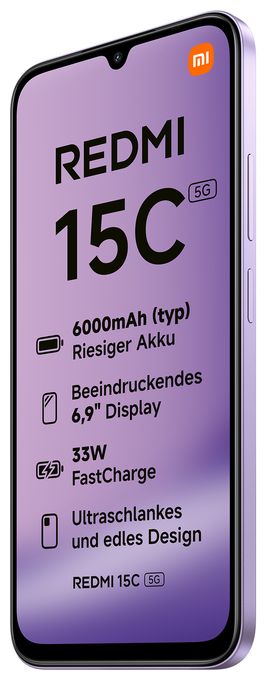 128 GB 5G Smartphone 17,5 cm (6.9 Zoll) 2,4 GHz 50 MP Dual Kamera WiFi 5  Redmi 15C (Violett) 