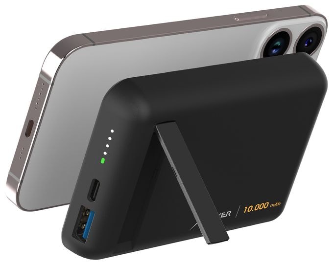 10000 mAh Powerbank USB Typ-C Kabelloses Laden  MagFix Pro 2 (Schwarz) 