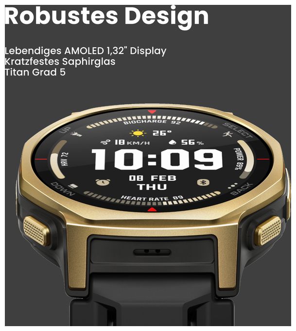 Digital 44 mm Smartwatch Rund 353 ppi  T-Rex 3 Pro (Schwarz) 