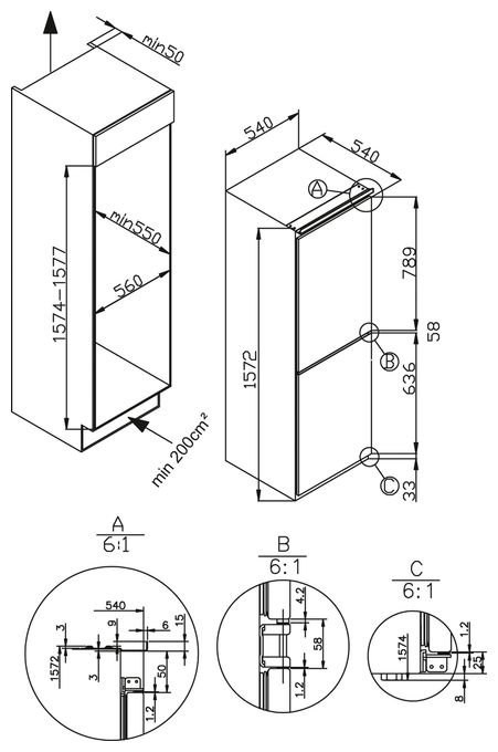 142 l / 60 l Einbau Kühl-/Gefrierkombination 166 kWh EKGCS385911 