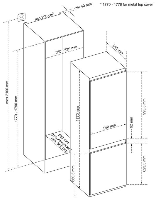 179 l / 63 l Einbau Kühl-/Gefrierkombination 218 kWh NoFrost EKGCS387985 