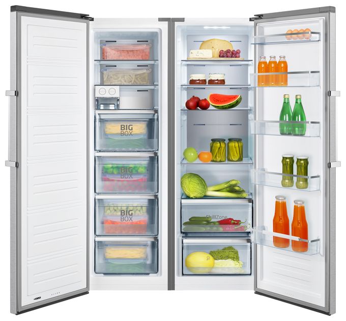 370 l / 370 l Kühlschrank freistehend EEK: E 143 kWh Jahr NoFrost  VKS358150E (Edelstahl) 