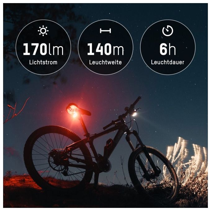 Heckbeleuchtung + Frontbeleuchtung (Set) 1600-0254 Fahrradlicht Set LED wiederaufladbar 