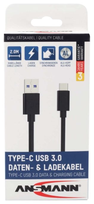 5 Gbit/s Stecker USB A auf USB C 2 m  1700-0081 (Schwarz) 