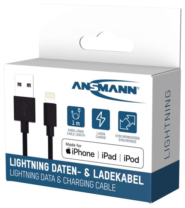 Stecker Rundkabel Lightning auf USB A 1 m  1700-0131 (Schwarz) 