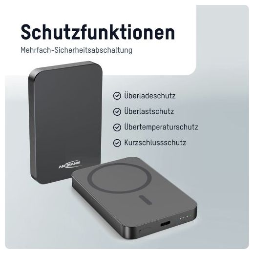5000 mAh Powerbank USB Typ-C Kabelloses Laden  1700-0198 (Anthrazit) 