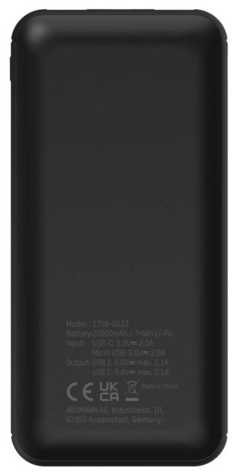 20000 mAh Powerbank Micro-USB + USB Type-C  PB212 (Schwarz) 