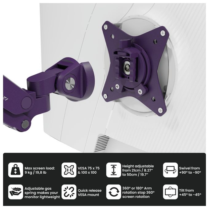 Monitorarm bis 18 kg  Alzare Neo Duo (Violett) 