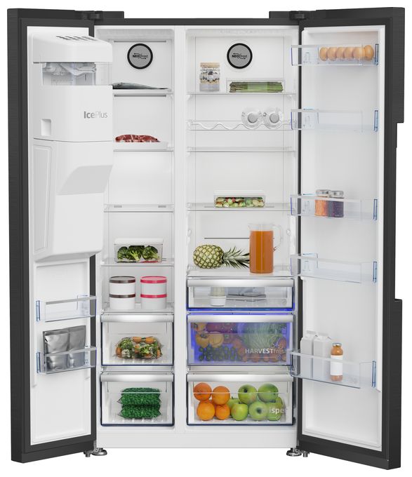 Side-by-Side Kühl-/ Gefrierkombination 368 l / 203 l 326 kWh NoFrost 1790 mm x 910 mm  GN162341XBRN (Schwarz) 