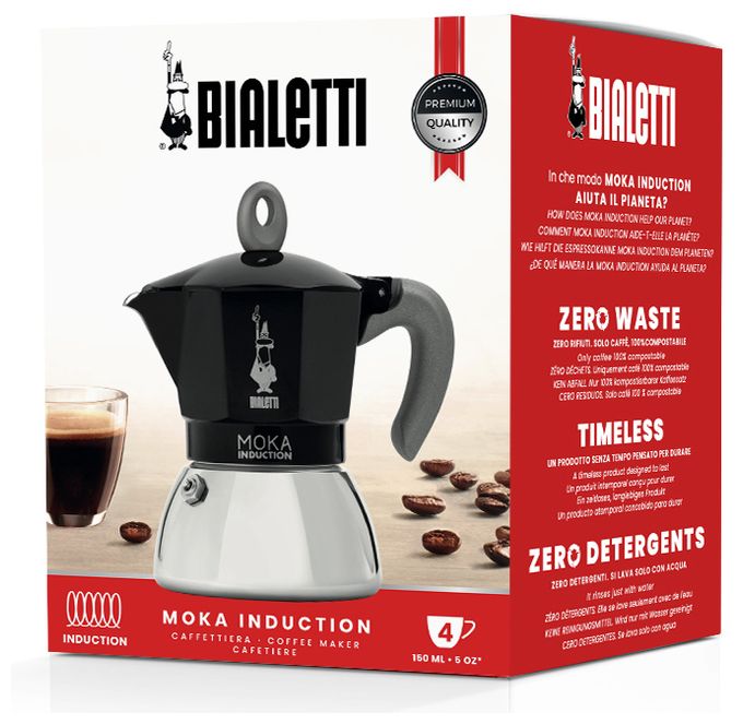 4 Tassen Filterkaffeemaschine  Moka Induction Espressokocher (Schwarz) 