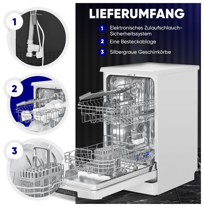 45 cm Geschirrspüler freistehend Leise 10 Maßgedecke GSP7418 