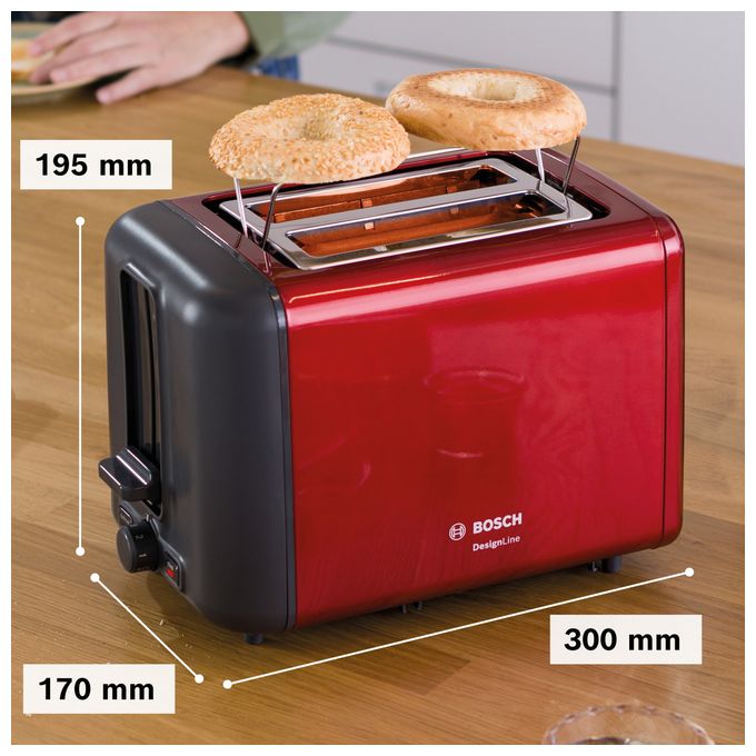 Toaster 970 W 2 Scheibe(n)  TAT3P424DE DesignLine (Schwarz, Rot) 