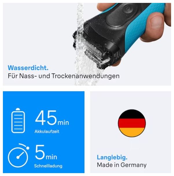 Nass&Trocken Rasierer Nickel-Metallhydrid (NiMH) 45 min Series 3 3010BT ProSkin 