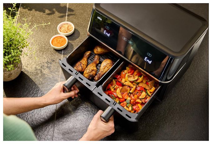 Doppel Heißluftfritteuse 10 l 2400 W  TD5030IBK (Schwarz, Silber) 