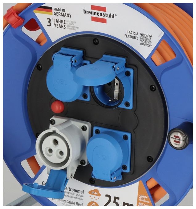 Garant Camping-Kabeltrommel 25m 1x CEE, 3xSchuko Steckdosen mit Sicherheitsabschaltung 