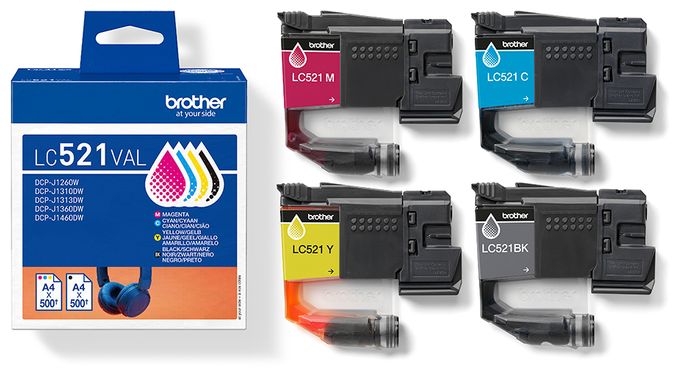 originale Druckerpatronen Schwarz, Cyan, Magenta, Gelb 500 Seiten LC-521VAL 