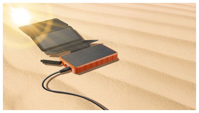 SOLAR POWER BANK PRO 4 ETFE SOLARPANELS 1.5W 10000 MAH 20W DOPPEL USB A+C ANSCHLUSS ORANGE 