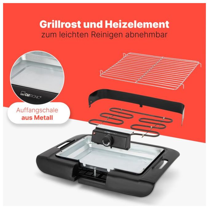 2000 W mit 360 x 250 mm Fläche  BQ3841 Tischgrill (Schwarz) 