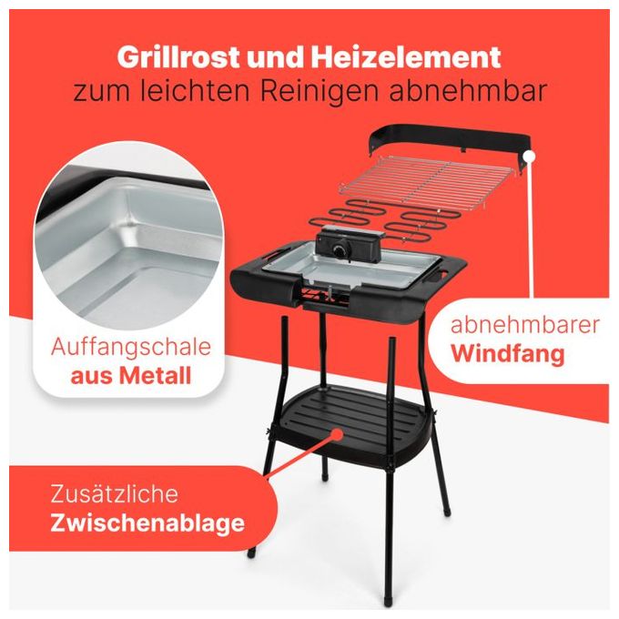 1 Zone(n) 2000 W  BQS3842 2 in 1 Stand und Tischgrill (Schwarz) 