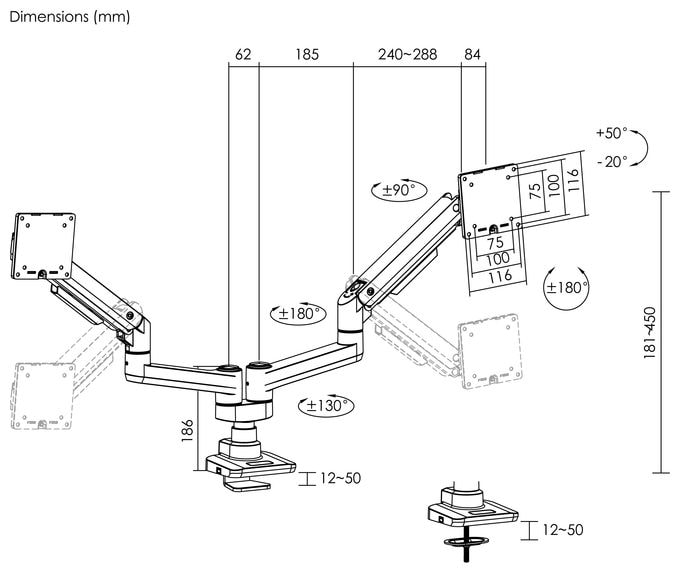 17"-35" Schwerlast-Doppelmonitor-Schreibtischhalterung, Schwarz 