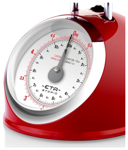 Mechanische Küchenwaage bis 5 kg Genauigkeit 25 g (Rot, Edelstahl, Weiß) Storio 