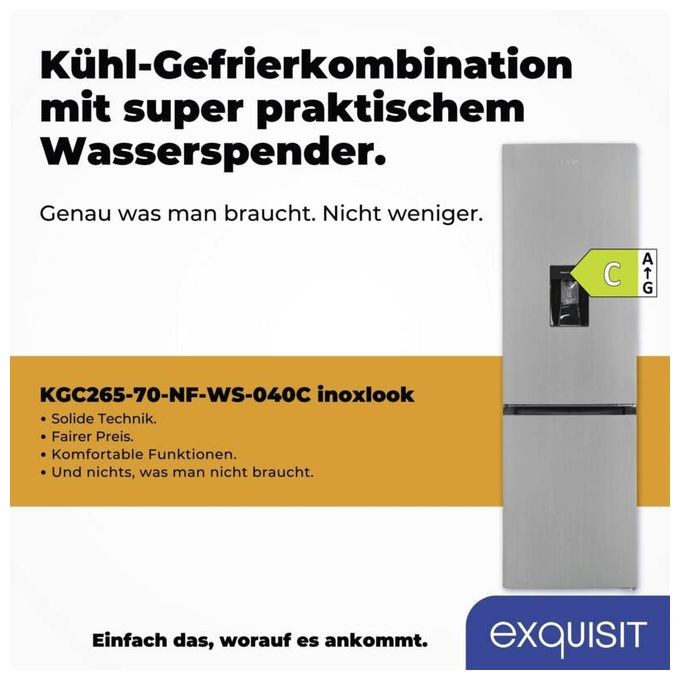 180 l / 71 l Kühl-Gefrierkombi freistehend NoFrost 141 kWh Jahr  KGC265-70-NF-WS-040C (Schwarz, Edelstahl) 