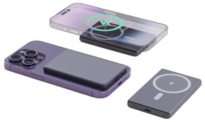 5000 mAh Powerbank USB Typ-C Kabelloses Laden  Ultra Slim (Dunkles Grau) 