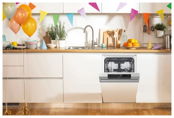 45 cm Geschirrspüler teilintegriert (ohne Front) leise 11 Maßgedecke aquaStop Funktion Auto Open (Silber) GI561D10SEB 