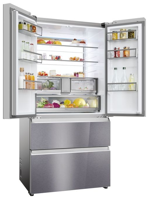 Side-by-Side Kühl-/ Gefrierkombination 449 l / 254 l 365 kWh NoFrost 1900 mm x 905 mm  HFR79F19EFGK (Edelstahl) 