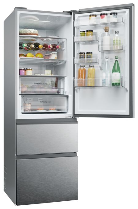 235 l / 125 l Kühl-Gefrierkombi freistehend NoFrost 217 kWh Jahr  HTW5618DNMG (Silber) 