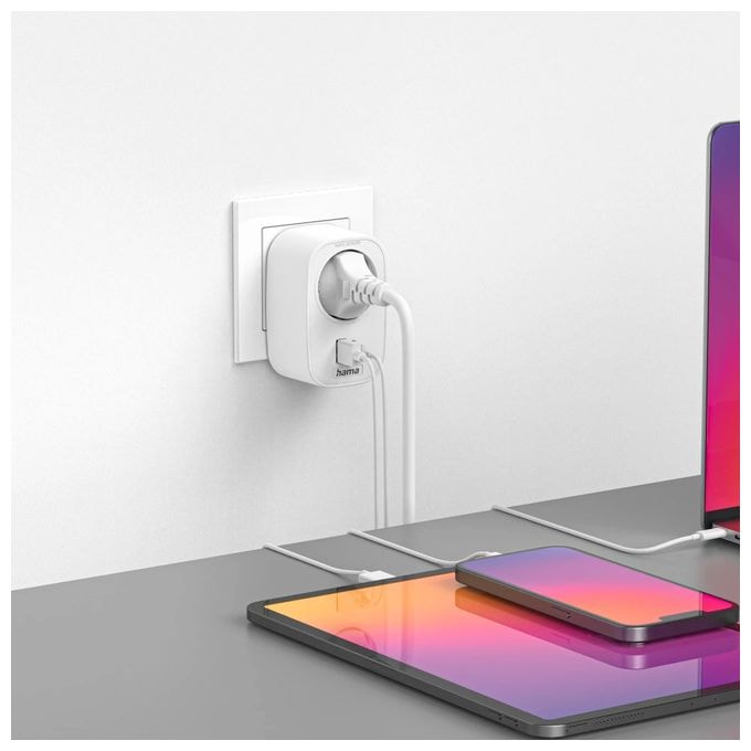  223344 Mehrfachstecker 3er f. Steckdose 1 USB-C PD 1 USB-A 1 Schutzkontakt 45 W (Weiß) 