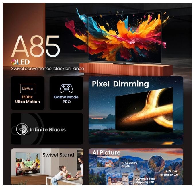 OLED 165,1 cm (65 Zoll) Fernseher 4K Ultra HD VESA 300 x 200 mm  65A85N (Schwarz, Grau) 