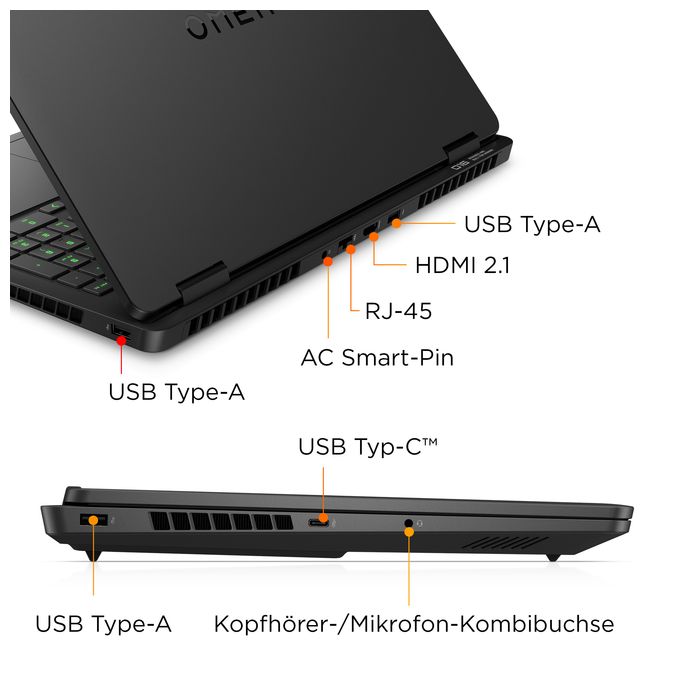 2K Ultra HD Notebook 40,6 cm (16 Zoll) 1920 x 1200 Pixel 1 TB SSD Windows 11 Home Intel® Core™ i7 max. 5,2 GHz  Omen 16-am0677ng (Schwarz) 
