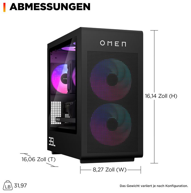PC 4,7 GHz AMD Ryzen 7 32 GB Ram 1 TB SSD Windows 11 Home NVIDIA GeForce RTX 5070 Ti Omen 35L Gaming Desktop GT16-1671ng 