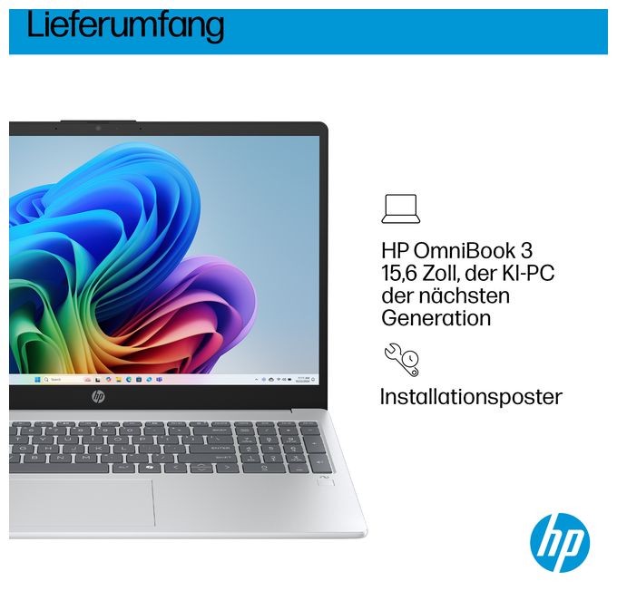 Full HD Notebook 39,6 cm (15.6 Zoll) 1920 x 1080 Pixel 1 TB SSD Windows 11 Home AMD Ryzen 5 max. 4,5 GHz  OmniBook 3 15-fn0653ng (Silber) 