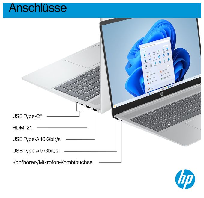2K Ultra HD Notebook 40,6 cm (16 Zoll) 1920 x 1200 Pixel 1 TB SSD Windows 11 Home Intel Core Ultra 5 max. 4,8 GHz  OmniBook 5 16-af1655ng (Silber) 