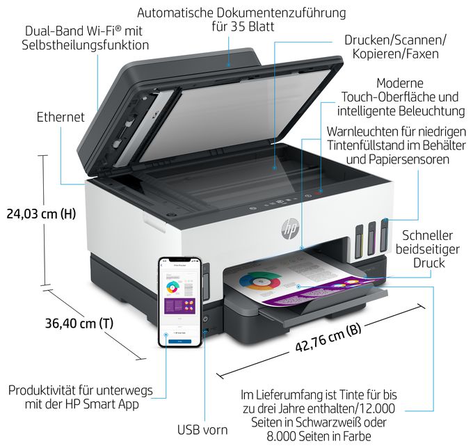 All in One A4 Thermal Inkjet Drucker 4800 x 1200 DPI Smart Tank 7605 