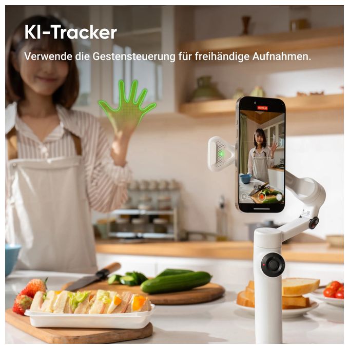Stativ Gimbal für Smartphone faltbar Bluetooth  Flow 2 AI Tracker Bundle (Weiß) 