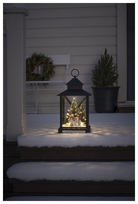 Warmweiß (3000K) Warmweiß Batterie/Akku 4342-000 LED-Laterne mit Schneemännern 42cm 
