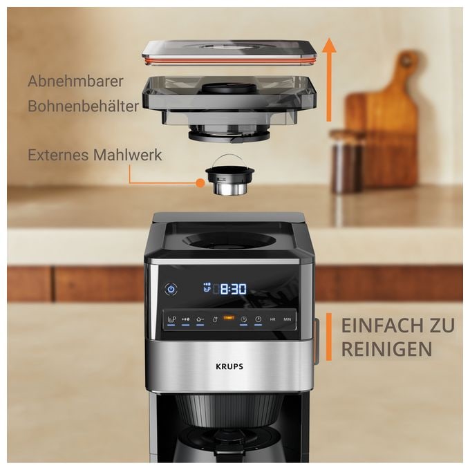 15 Tassen Thermo Filterkaffeemaschine  KT8428 Grind Aroma XL (Schwarz, Edelstahl) 