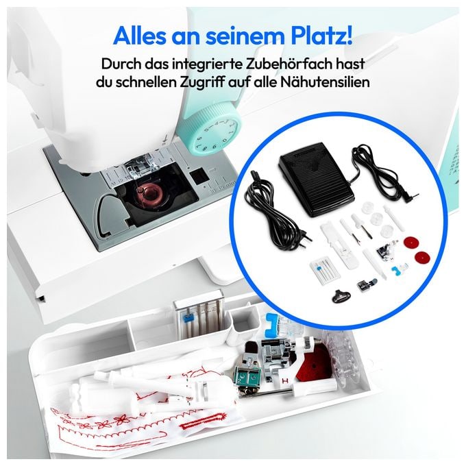 LIFE® Digitale Nähmaschine SD36 (MD11881) einstellbare Stichlänge und Stichbreite, 270 Stichmuster, Integriertes Zubehörfach, 36 Watt Motorleistung 