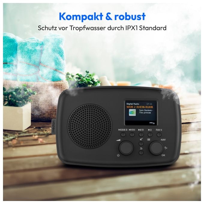 Bluetooth DAB+, UKW, FM Radio Persönlich Wasserfest IPX1  Life DRE-1 (Schwarz) 