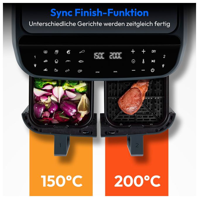 Doppel Heißluftfritteuse 8,7 l 2600 W  Life P20 XXL Twin (Schwarz) 