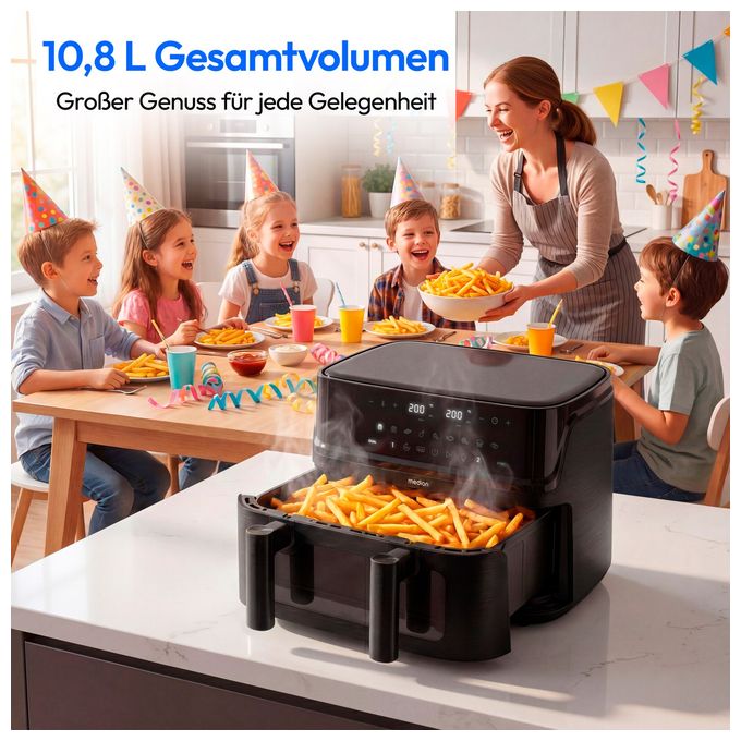Doppel Heißluftfritteuse 10,8 l 3040 W  Life P25 XXL Flex M (Schwarz) 