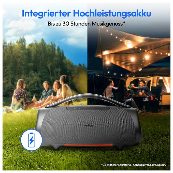 100 W Bluetooth Lautsprecher IPX7 Laufzeit bis 30 h  Life P61768 (Grau) 