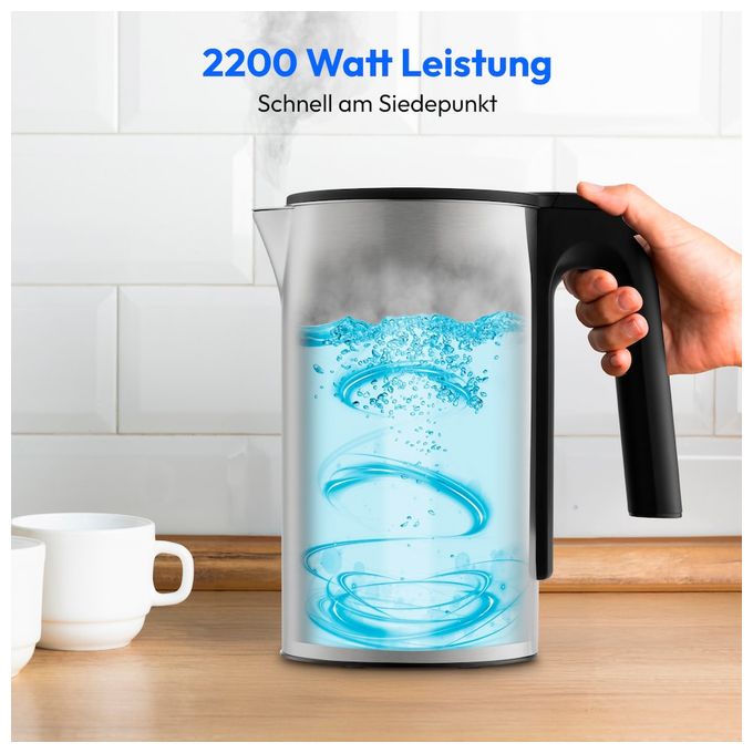 1,5 l Wasserkocher 2200 W  MD12106 (Schwarz, Edelstahl) 
