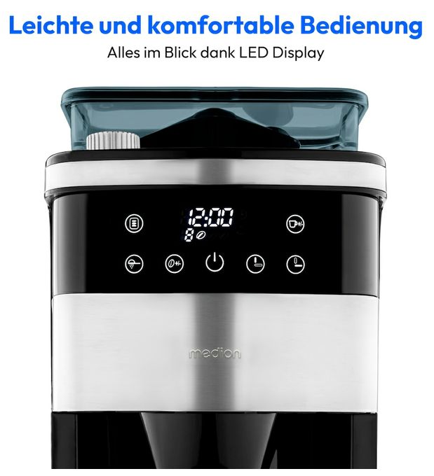 8 Tassen Thermo Filterkaffeemaschine 1,0 l  MD19911 (Schwarz, Edelstahl) 